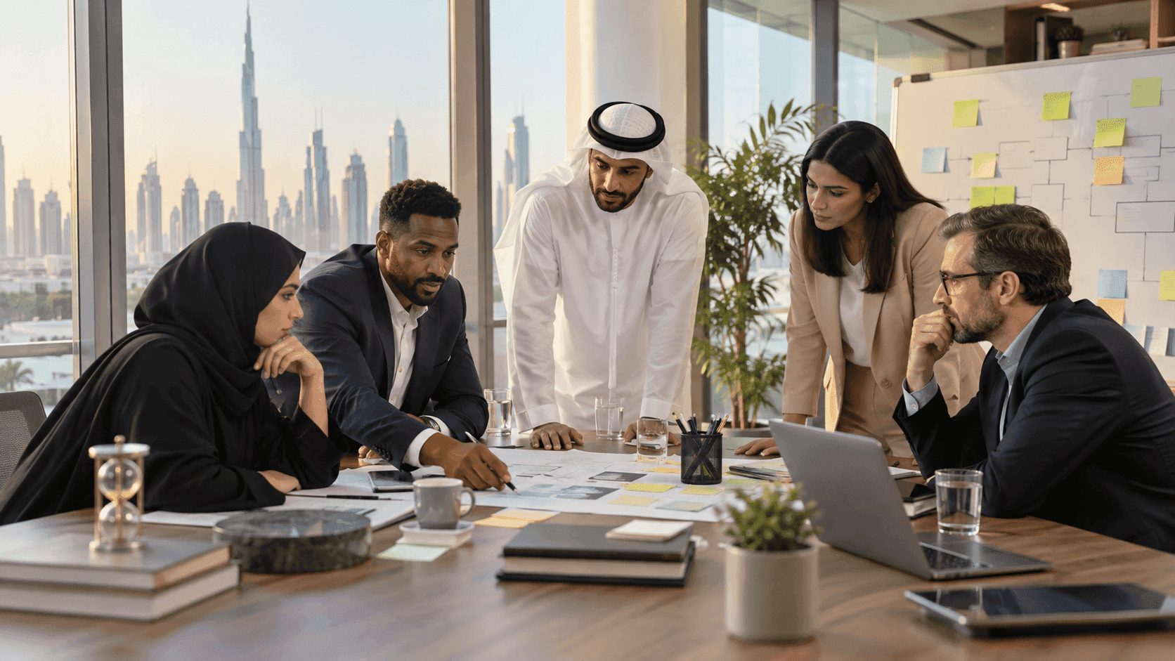 ERP System Design Company UAE: How to Plan the Right Build — a cross-functional team aligning an operating decision around evidence and ownership