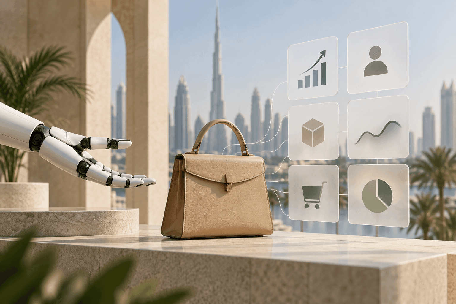 Conceptual illustration aligning a physical product with clean abstract data tiles without text