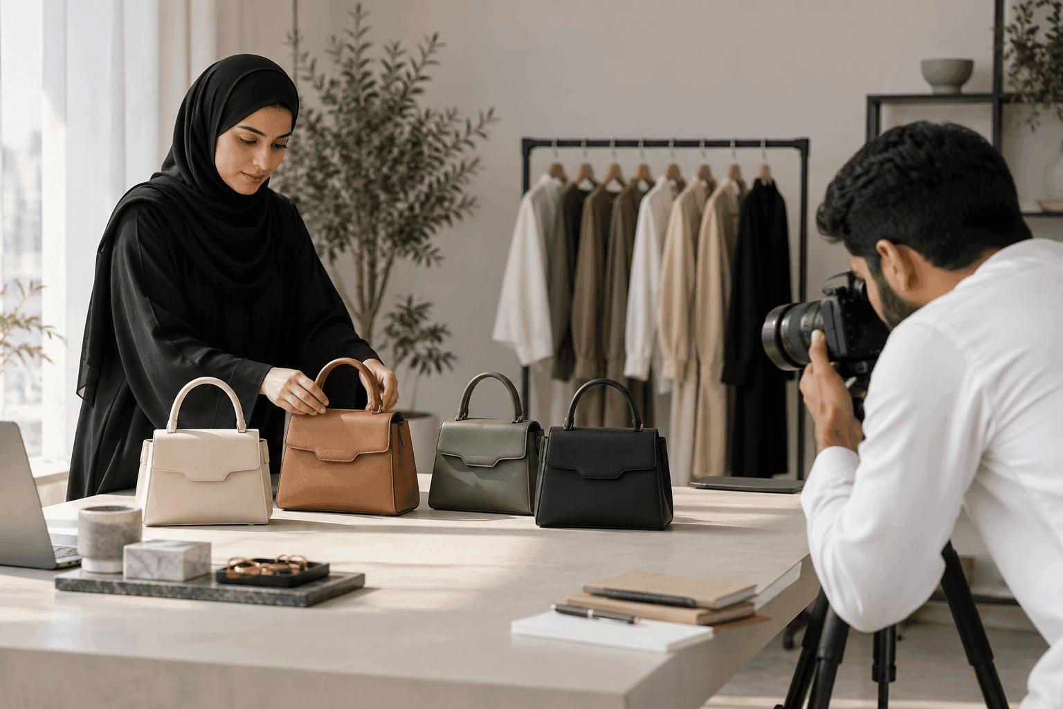 فريق كتالوج يصور نسخ المنتجات