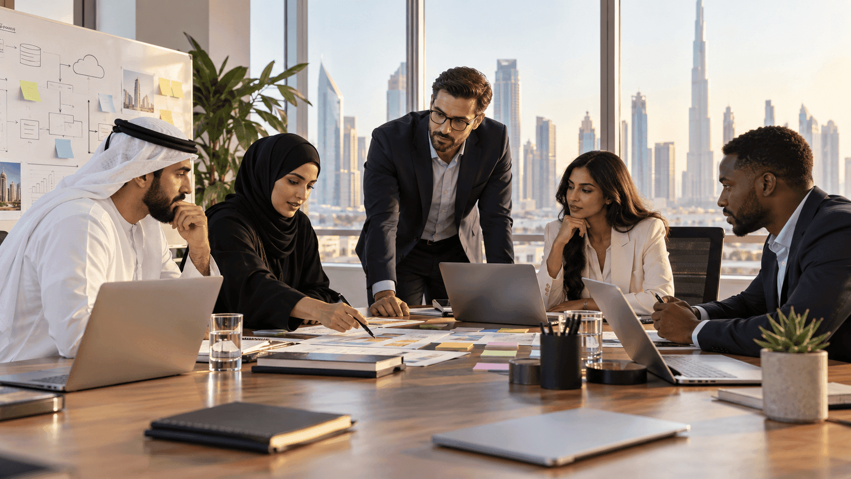 Software Development Company UAE: How to Choose a Delivery Partner — a cross-functional team aligning an operating decision around evidence and ownership