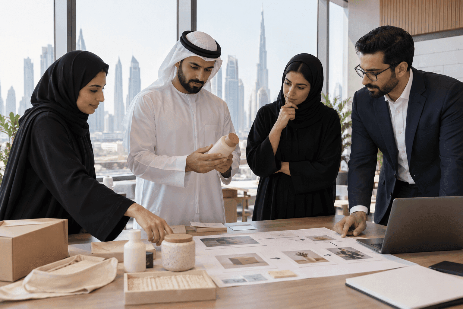 UAE commerce leadership and systems owners inspecting product and process evidence at workshop