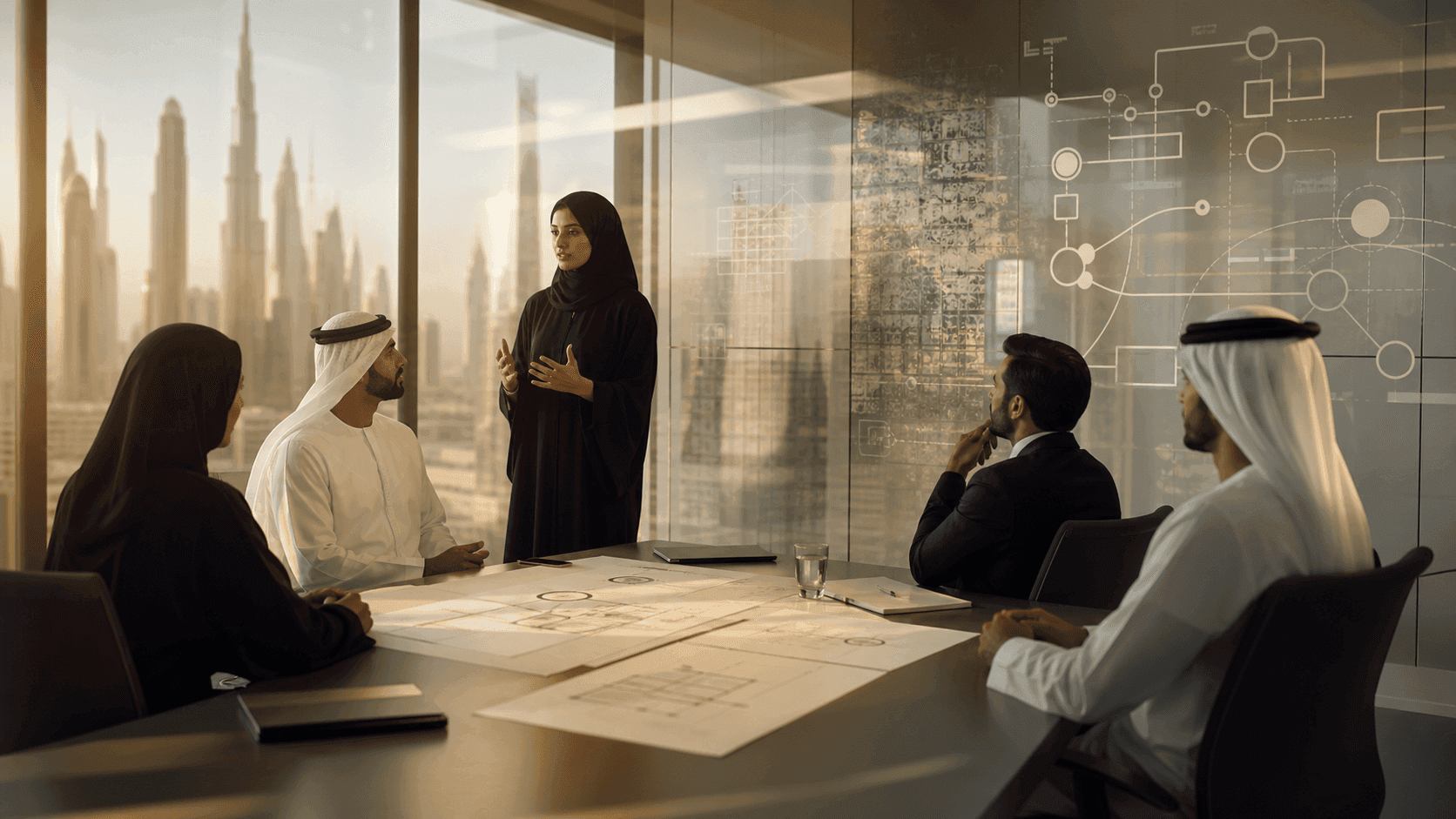 Abstract PRO71 visual for AI automation agency governance questions for Dubai and UAE buyers
