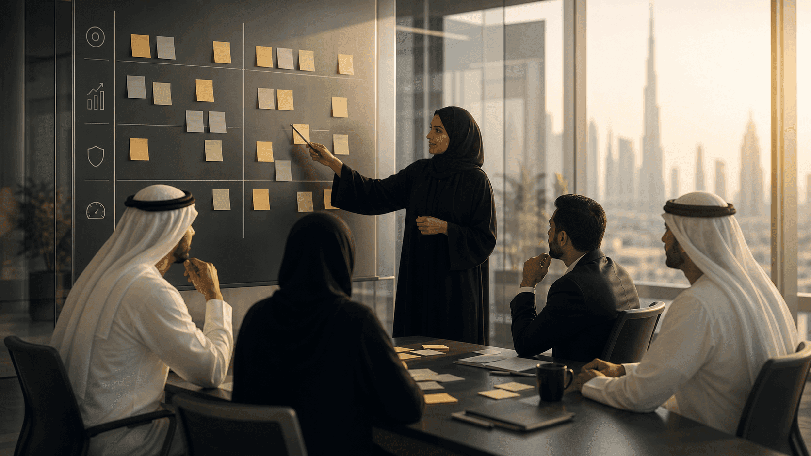 Abstract PRO71 visual for AI use-case discovery workshops that produce prioritized decisions