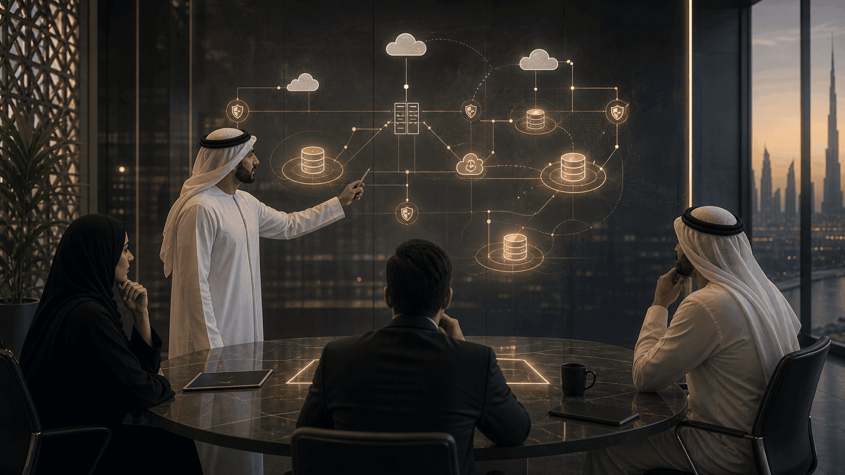 Abstract PRO71 visual for data residency tradeoffs for enterprise AI platforms in the UAE
