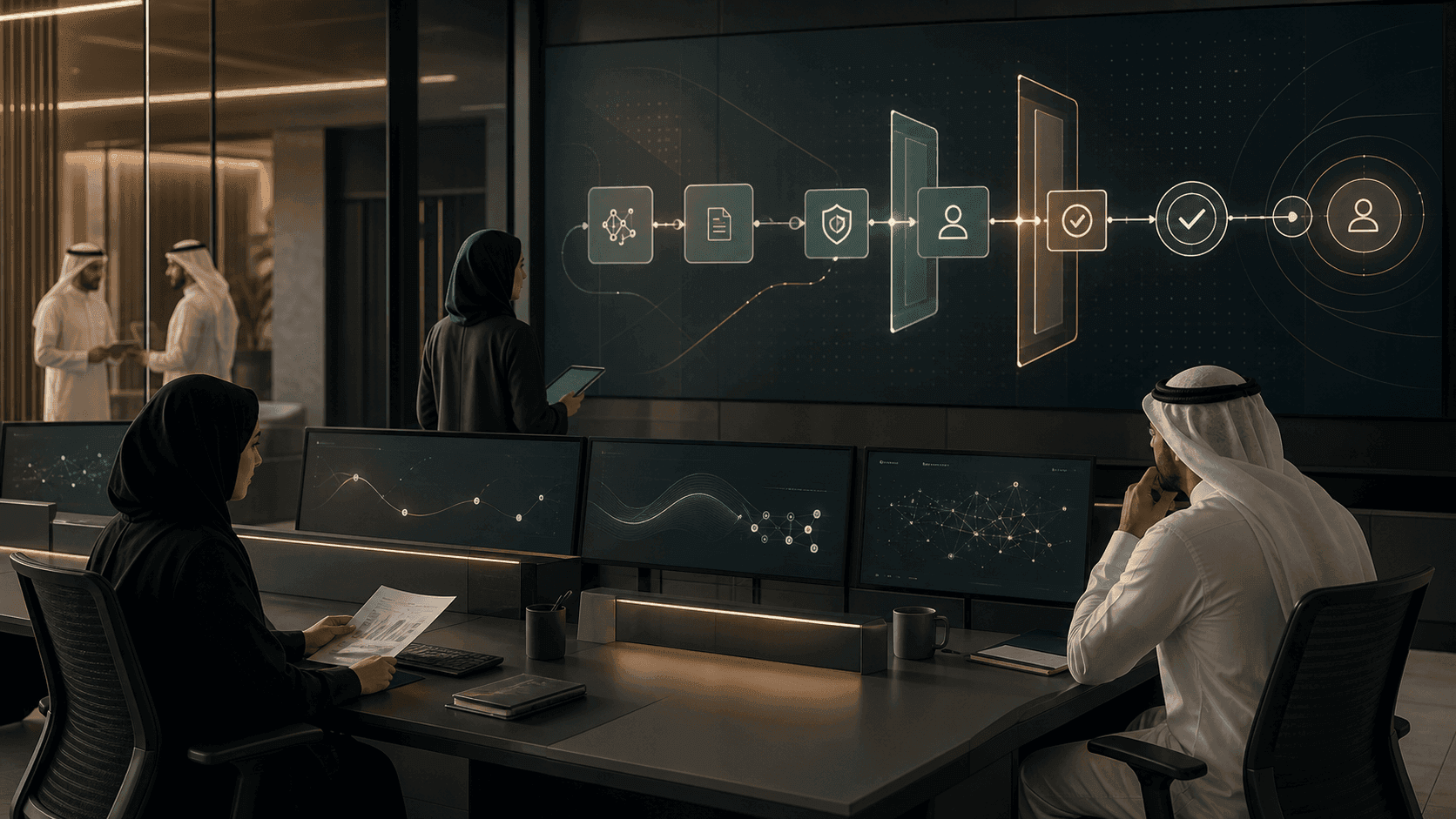 Abstract PRO71 visual for human approval checkpoints in AI workflows and operating controls