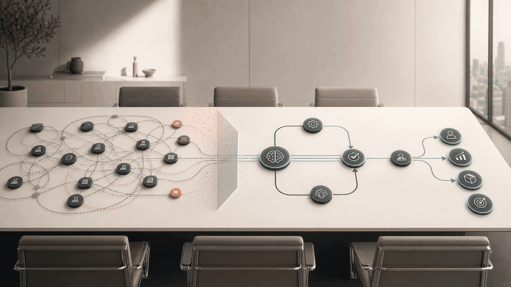Abstract PRO71 visual for zero-bureaucracy AI workflow redesign for public-sector service improvement